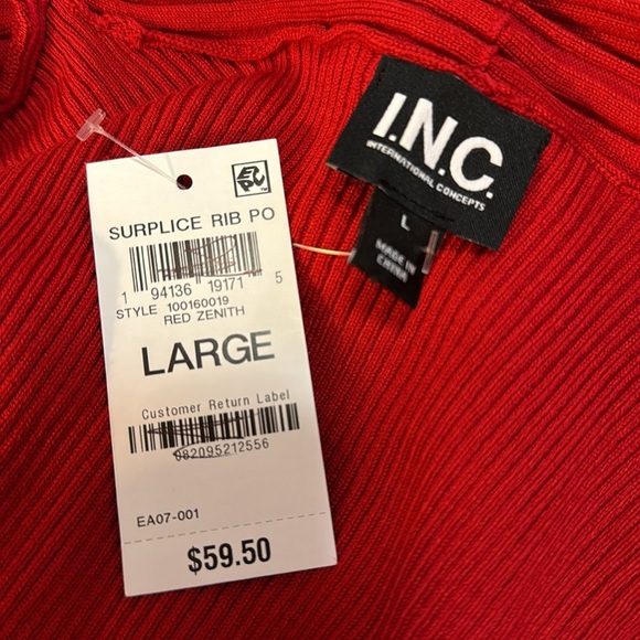 INC International Concepts Deep V Neck Red Ribbed Fitted Rayon Acrylic Women’s L - Picture 6 of 10